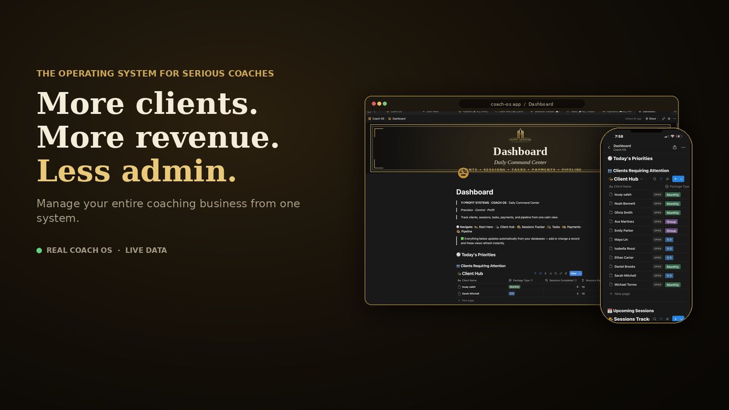Coach OS — more clients, more revenue, less admin