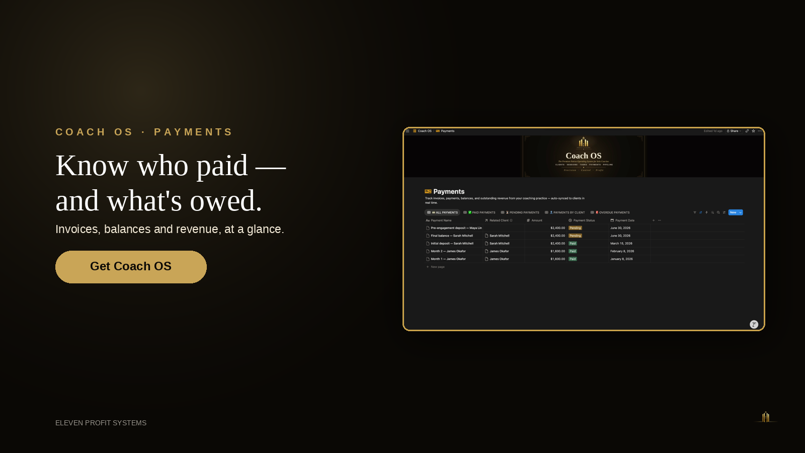 Coach OS Payments - who paid and what is owed